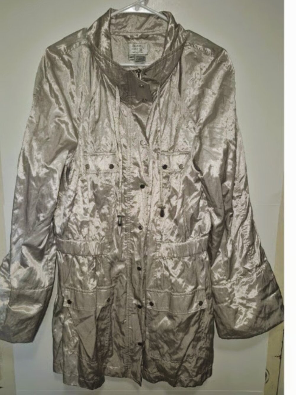 Just B Parka Trench Coat Jacket Silver Metallic Rare Glamcore Knightcore Sz XL